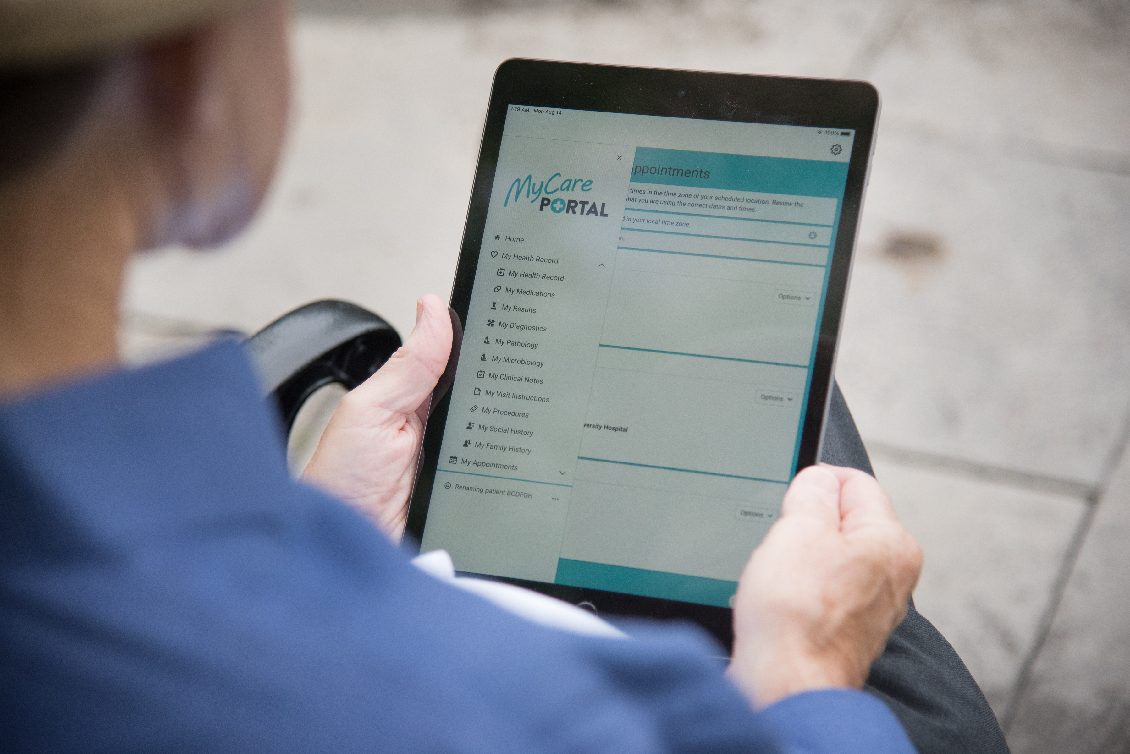 Patient viewing MyCarePortal on a mobile device